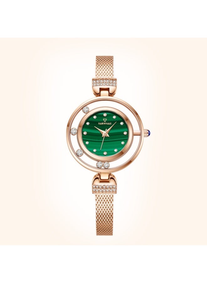 Mark Fairwhale Women's Diamond-Decorated Quartz Watch, Green Dial with Gold Stainless Steel Mesh Strap, Water-Resistant - Image 1